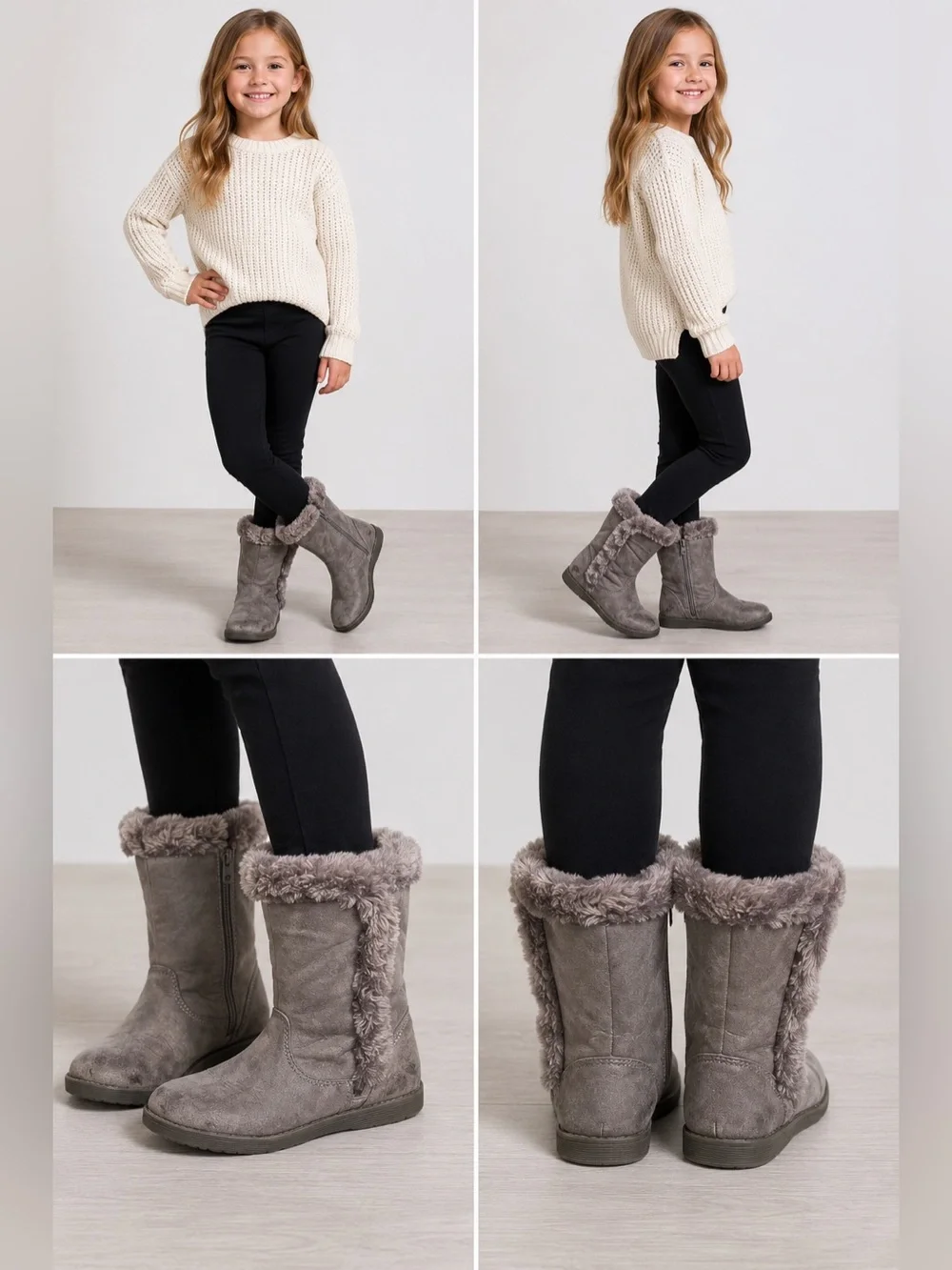 Cat & Jack Girl Hart Boots Faux Fur Faux Suede Size 13